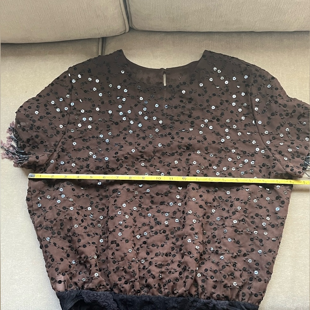 Sequin Beaded Sequin Chocolate Brown Bodysuit Medium Fringe Fall Holiday USA - Picture 10 of 13